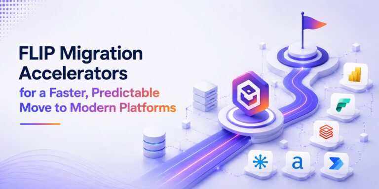 Kanerika datasheet cover for FLIP migration accelerators datasheet