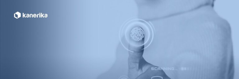 Kanerika banner image for data access governance, a fingerprint access scan representing identity and permission control