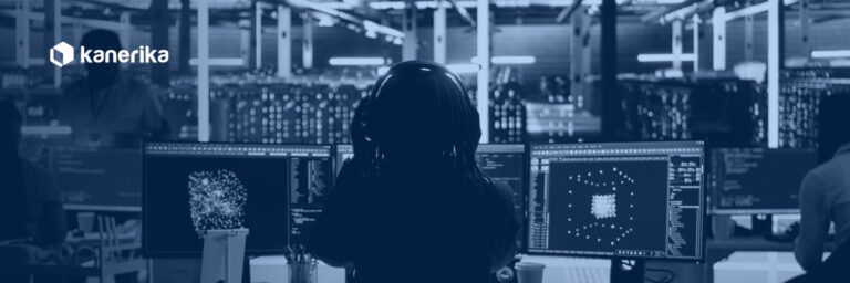 DLT pipeline databricks data engineer working in a server room, Kanerika banner
