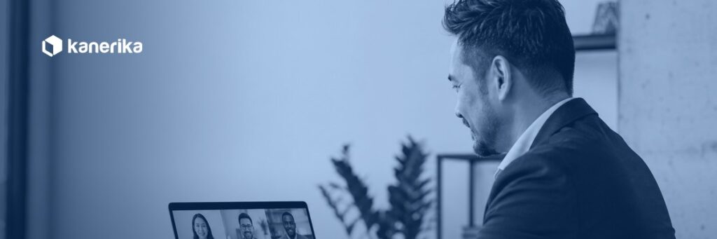 Kanerika hire offshore developers guide, engineering manager on a video call with a distributed international team