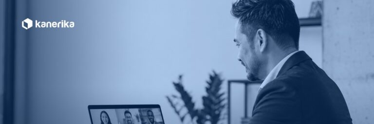 Kanerika hire offshore developers guide, engineering manager on a video call with a distributed international team