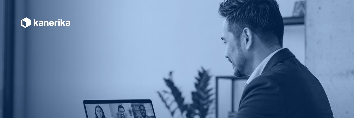 Kanerika hire offshore developers guide, engineering manager on a video call with a distributed international team