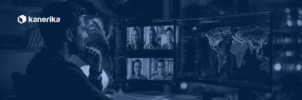 Software engineer collaborating with a global offshore development team across time zones, representing offshore software development rates