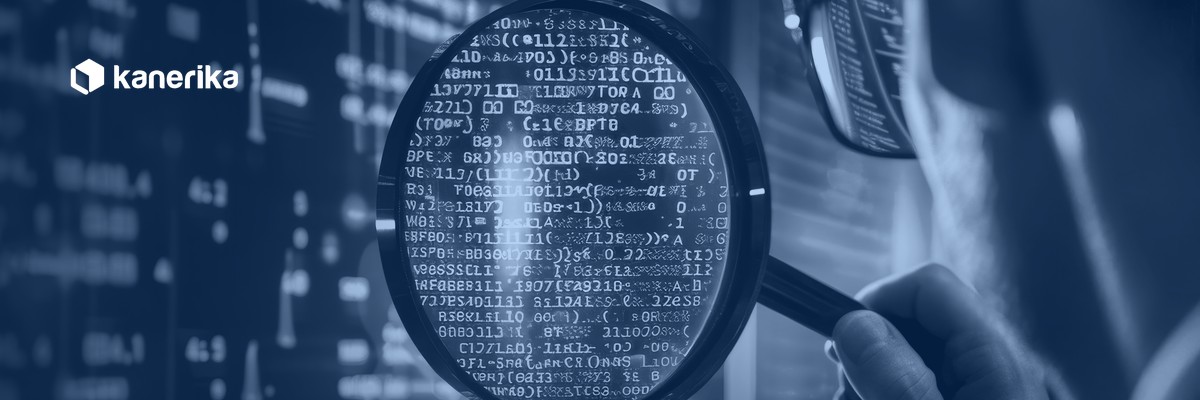 Security analyst using a magnifying glass on data, representing sensitive data discovery across enterprise systems