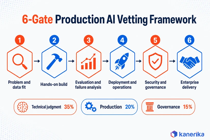 Kanerika 6-Gate production AI vetting framework for staff augmentation