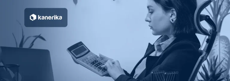 AI agent development cost banner showing an analyst working through a budget on a calculator at her desk