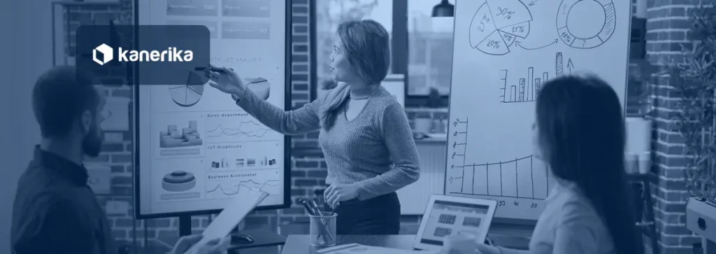 Marketing team reviewing AI marketing automation tools and campaign dashboards in a meeting room