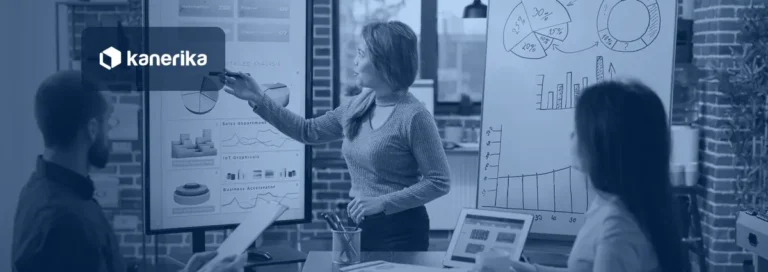 Marketing team reviewing AI marketing automation tools and campaign dashboards in a meeting room