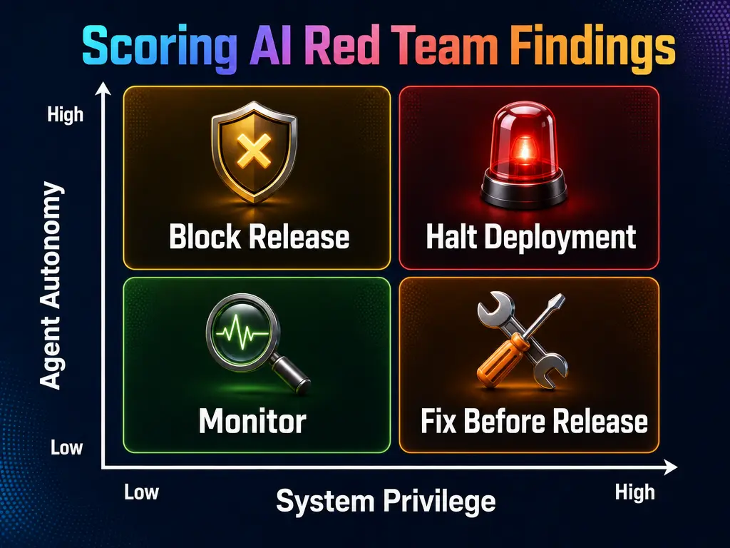 Severity rubric scoring AI red team findings by agent autonomy and system privilege