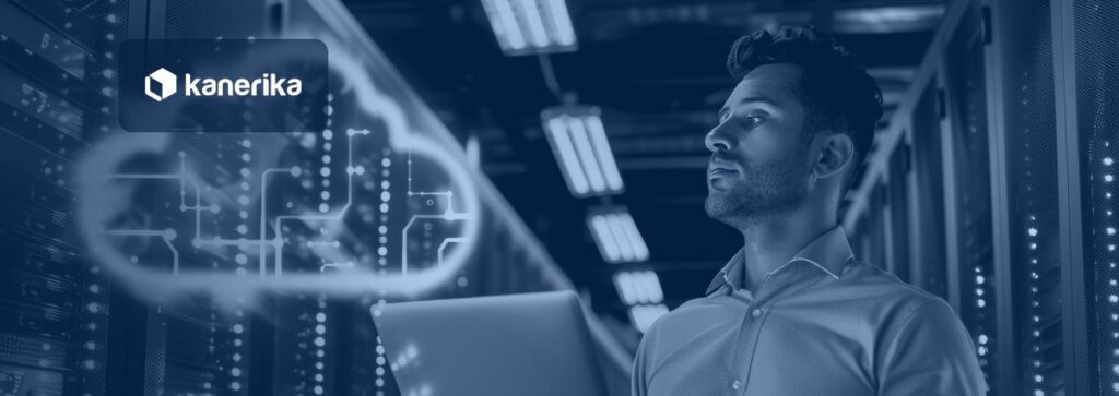 Enterprise cloud engineer reviewing Azure infrastructure in a data center, representing Azure Terraform infrastructure as code
