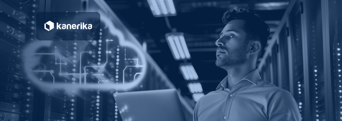 Enterprise cloud engineer reviewing Azure infrastructure in a data center, representing Azure Terraform infrastructure as code