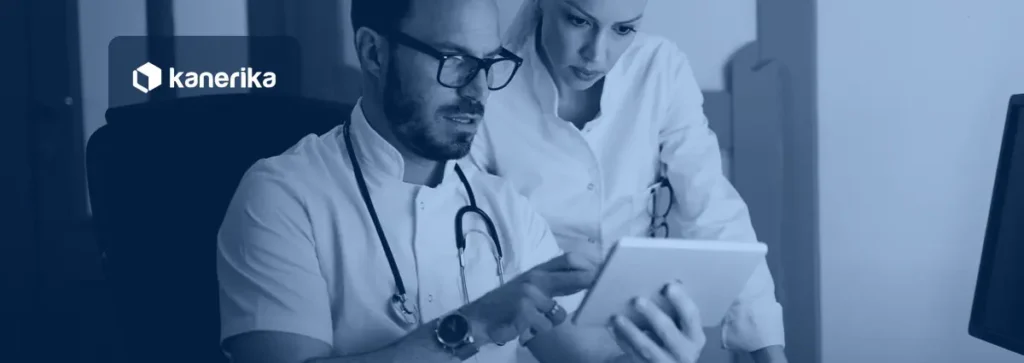 Digital transformation in healthcare team reviewing electronic health records