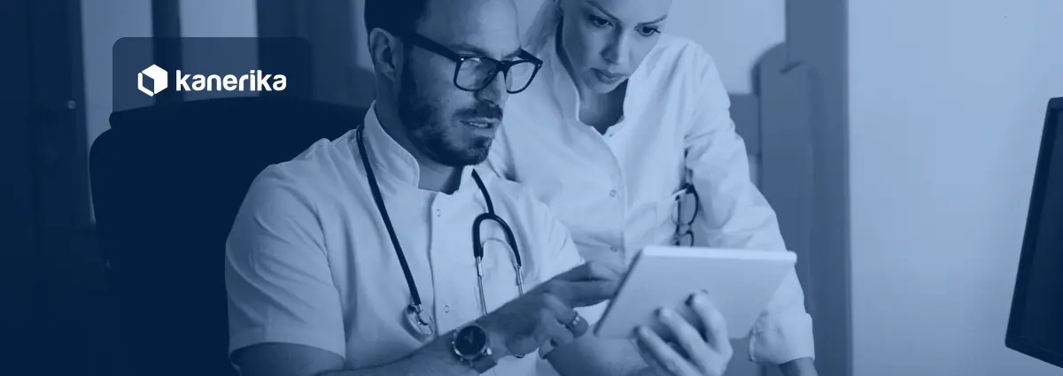 Digital transformation in healthcare team reviewing electronic health records