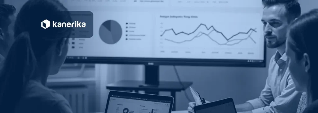Marketing team reviewing generative AI powered dashboards in a meeting, Kanerika