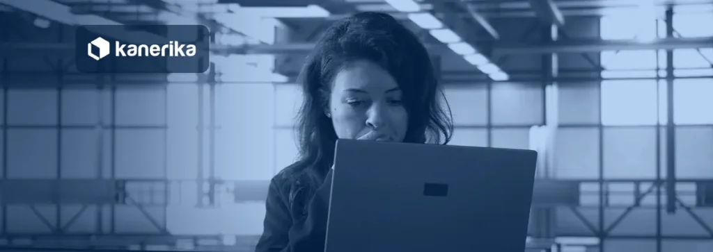 Generative AI security banner showing a security lead reviewing an AI threat alert on a laptop in a data center