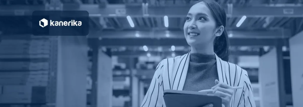 Retail operations manager using AI-powered inventory insights in a warehouse, illustrating machine learning in retail