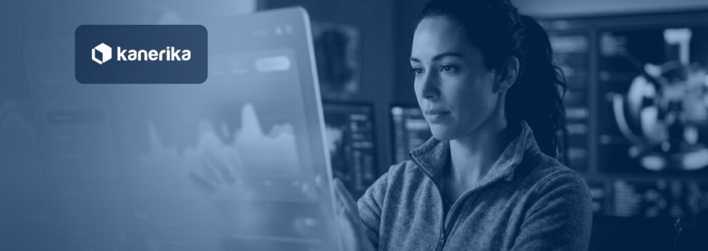 Enterprise professional analyzing an AI-powered dashboard, representing Microsoft Work IQ context intelligence for Copilot