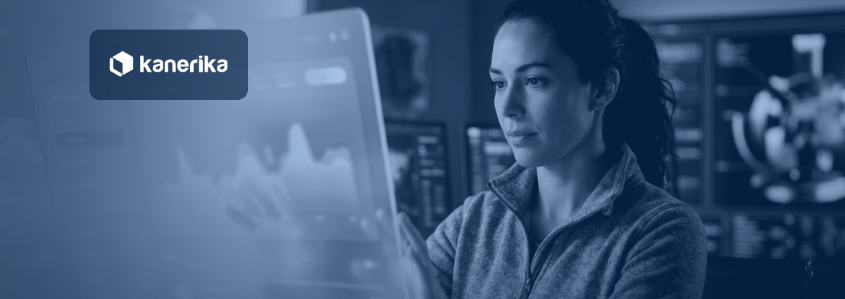 Enterprise professional analyzing an AI-powered dashboard, representing Microsoft Work IQ context intelligence for Copilot