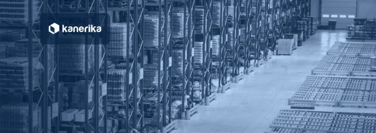 Kanerika blog banner for automation in logistics, showing a modern warehouse and freight operation