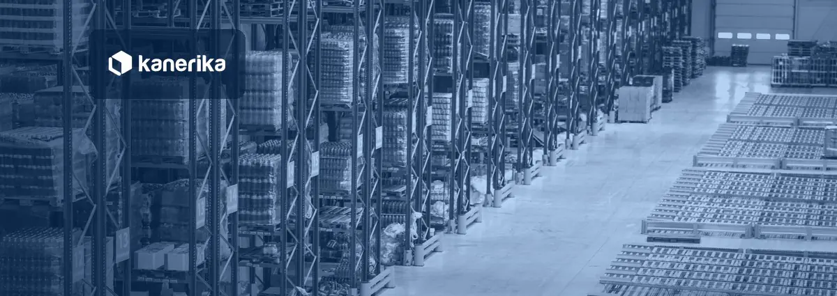Kanerika blog banner for automation in logistics, showing a modern warehouse and freight operation