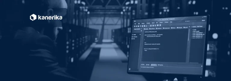 Engineer working at a monitor in a server hall, banner for the Kanerika guide to what to know before building a cloud data warehouse in 2026