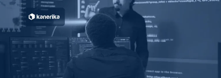 Kanerika blog banner for data security best practices, showing an enterprise security team reviewing protected data systems
