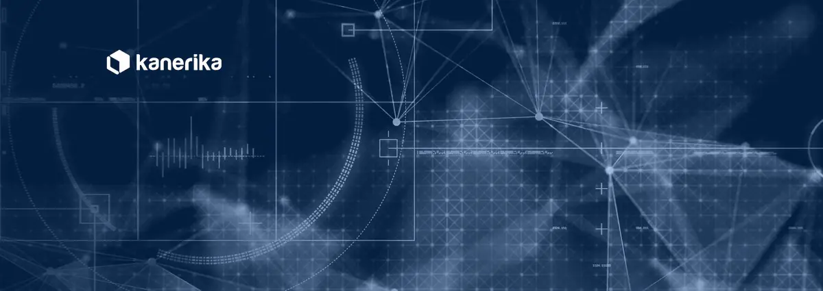 Kanerika blog banner for field parameters in Microsoft Fabric, a navy network of connected data points