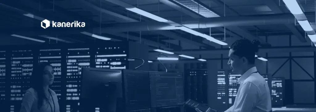 Two data engineers reviewing platform performance benchmarks in a server hub, Databricks vs Snowflake comparison banner