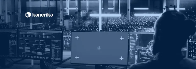 Engineer monitoring a neural network on screens in a data center, illustrating how large language model architecture runs on compute