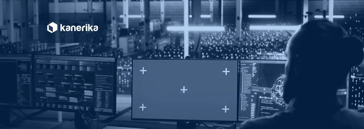 Engineer monitoring a neural network on screens in a data center, illustrating how large language model architecture runs on compute