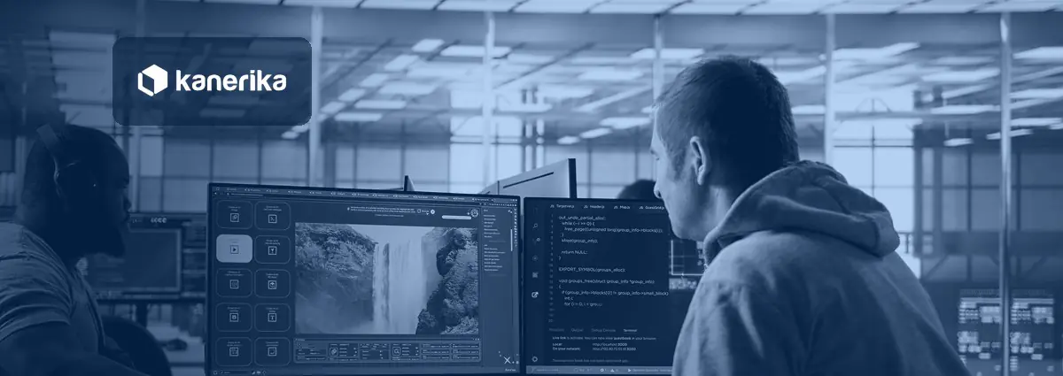 Engineers reviewing video and code on screens, a multimodal AI models workspace