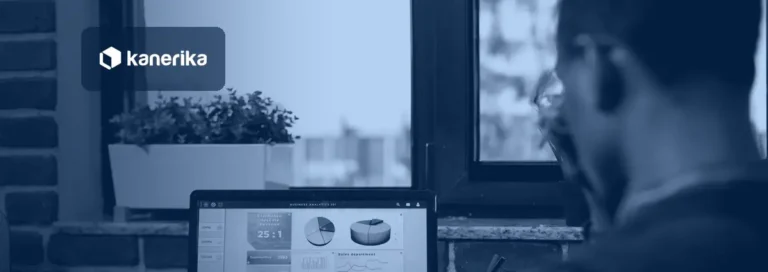 Analyst reviewing a Power BI dashboard on a laptop, banner for the Power BI text slicer and input slicer guide